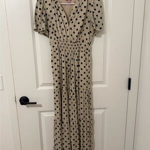 Muse Beige Maxi Dress with Black Polka Dots